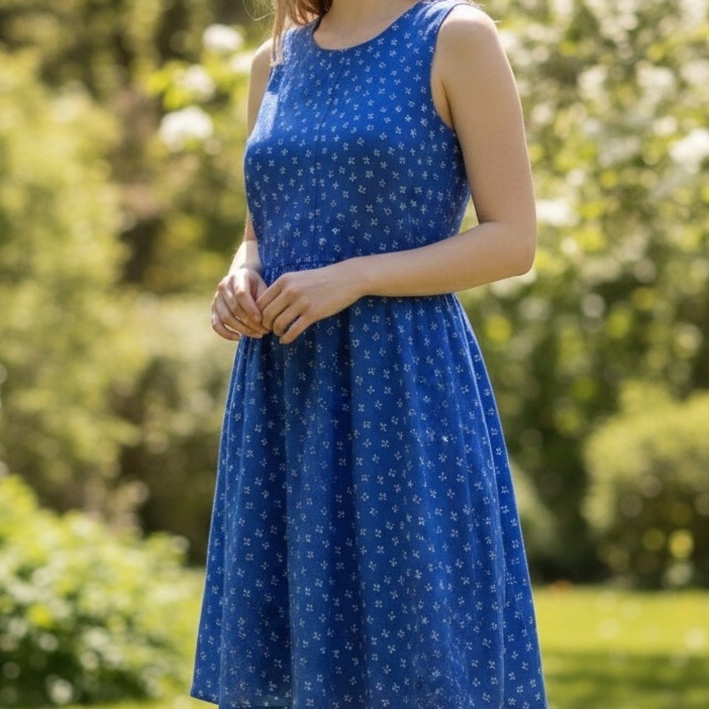 Gap Dress Fit and Flare 10 Blue Floral Cottagecore Summer Sleeveless Casual